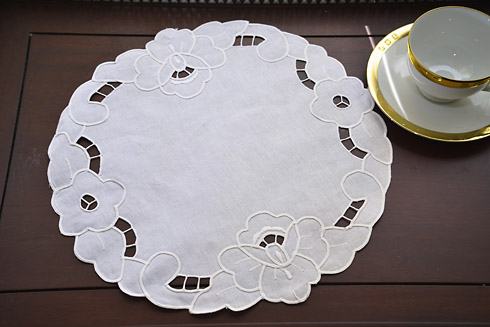 White Emerald Embroidered Round Doilies 13" Round.